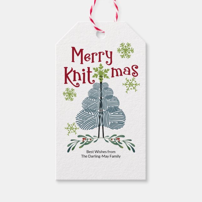 Merry Knitmas Garne Weihnachtsbaum Knitting Holida Geschenkanhänger (Vorderseite)