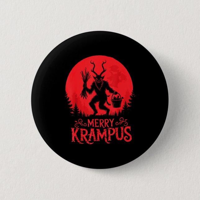 Merry Krampus Christmas Xmas Horror Ugly Sweater E Button (Vorderseite)