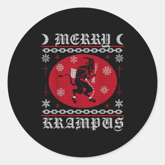 Merry Krampus. Goth Christmas Ugly Sweater. Krampu Runder Aufkleber