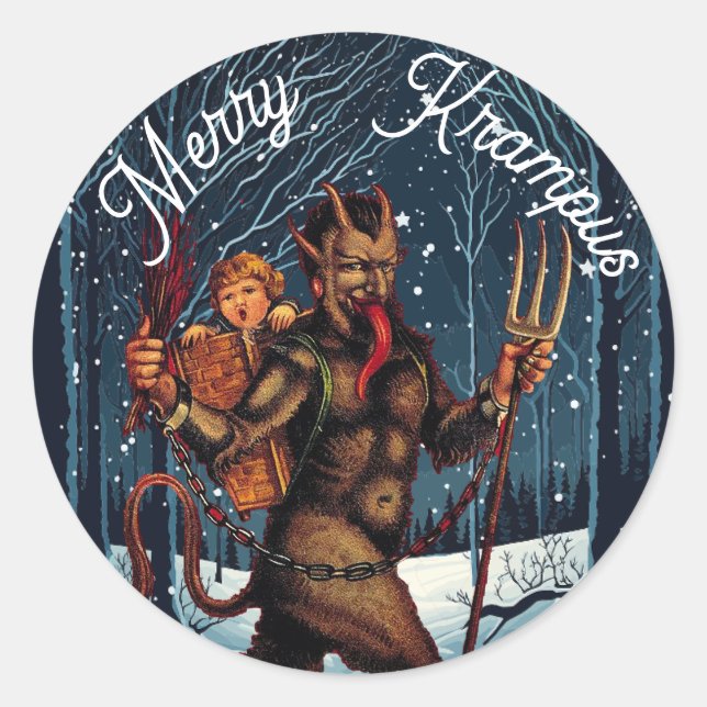 Merry Krampus Runder Aufkleber (Vorderseite)