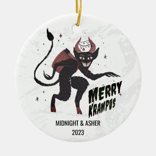 Merry Krampus Typografie Weihnachten Keramik Ornament (Vorne)