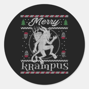 Merry Krampus Weihnachts Xmas Horror Ugly Sweater Runder Aufkleber
