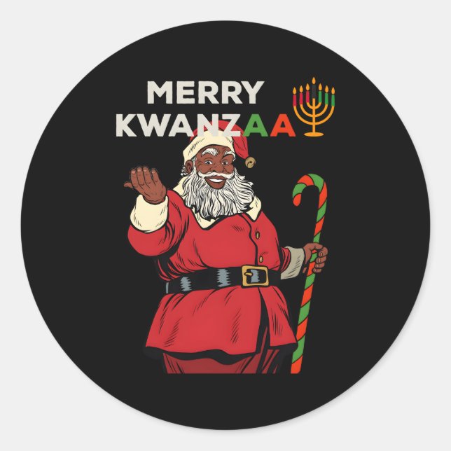 Merry Kwanzaa Santa Black African American Runder Aufkleber (Vorderseite)