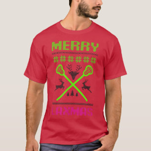 Merry Lamas Ugly Design Lacrosse Christmas T-Shirt