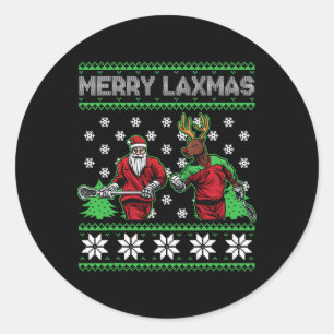 Merry Laxmas Christmas Lacrosse Playing Santa Rein Runder Aufkleber