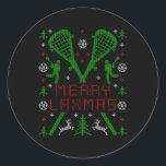 Merry Laxmas Funny Lacrosse Ugly Christmas Sweater Runder Aufkleber<br><div class="desc">Merry Laxmas Funny Lacrosse Ugly Christmas Sweater Party</div>