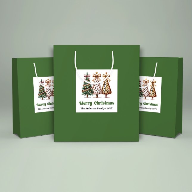 Merry Leopard Christmas Tree Gift Bag Custom Name Große Geschenktüte (Merry Leopard Christmas Tree Gift Bag Custom Name)