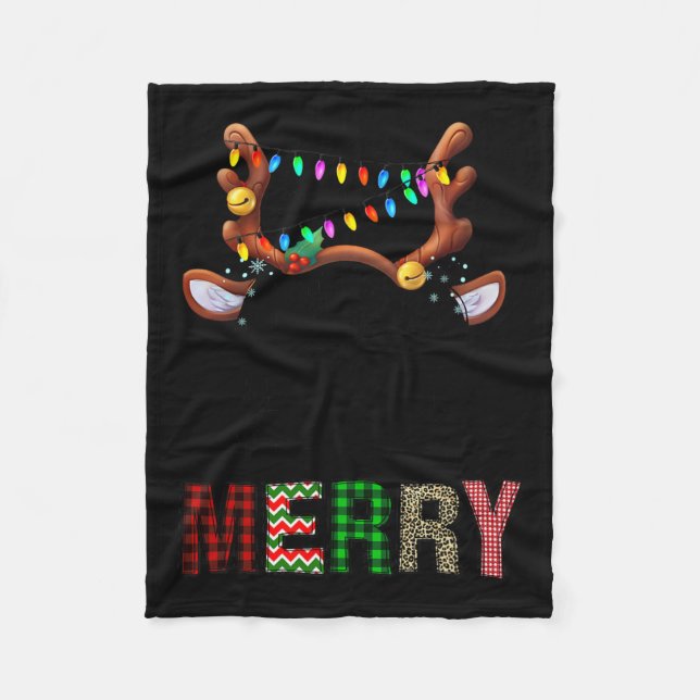 Merry Leopard Pajama Women Messy Bun Reindeer Chri Fleecedecke (Vorderseite)