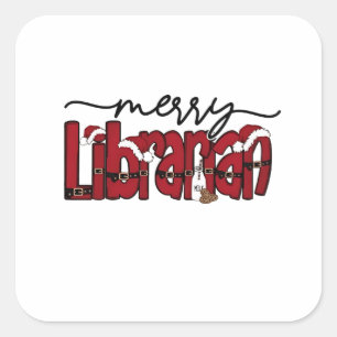 Merry Librarian Christmas Book Lover Library Quadratischer Aufkleber