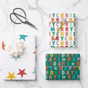 MERRY LIEBE JOY   FARBENE WEIHNACHTSMITTEL GESCHENKPAPIER SET