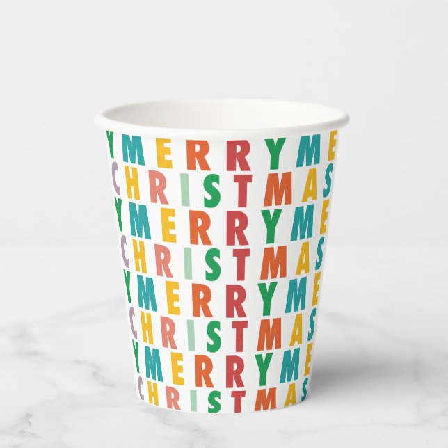 MERRY LIEBE JOY | FARBENE WEIHNACHTSMITTEL PAPPBECHER (Vorderseite)