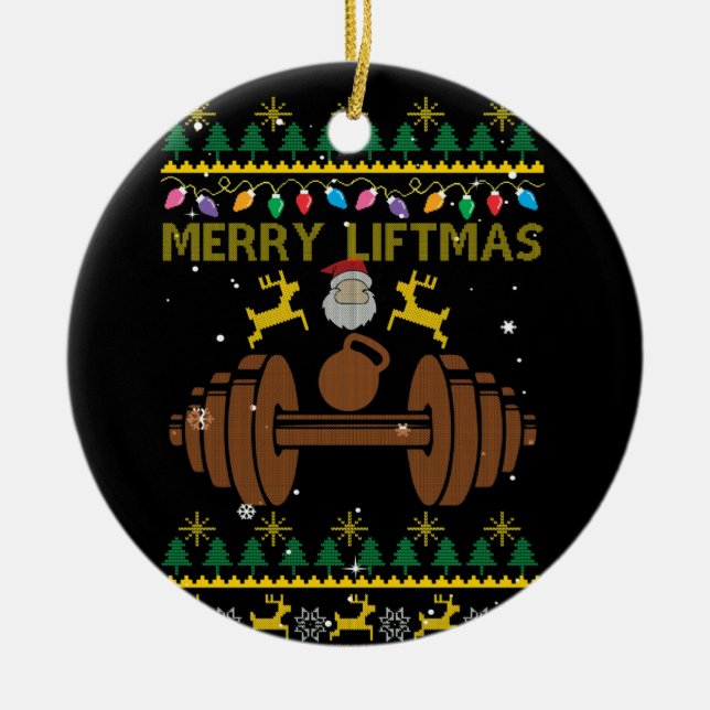 Merry Liftmas Fitness Weightlift Bodybuilder Keramik Ornament (Vorne)