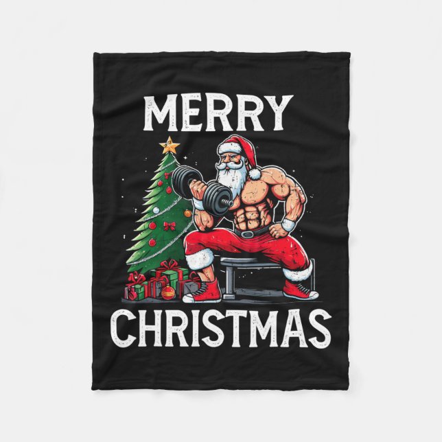 Merry Liftmas Funny Santa Xmas Gym Bodybuilding Ch Fleecedecke (Vorderseite)
