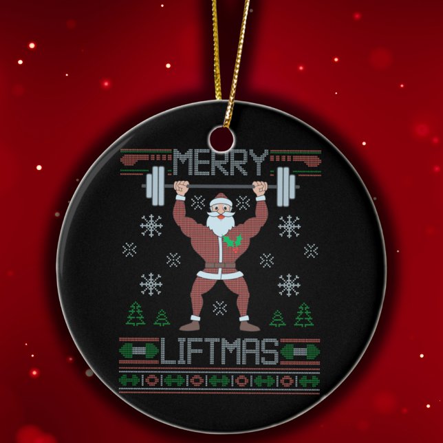 Merry Liftmas hässlich Weihnachtsgymnastik Workout Keramik Ornament (Von Creator hochgeladen)