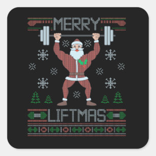 Merry Liftmas hässlich Weihnachtsgymnastik Workout Quadratischer Aufkleber