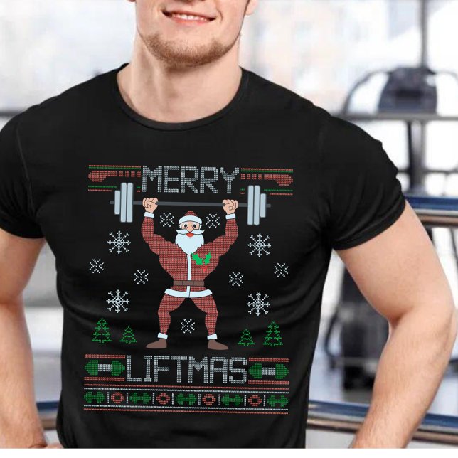Merry Liftmas hässlich Weihnachtsgymnastik Workout T-Shirt (Von Creator hochgeladen)
