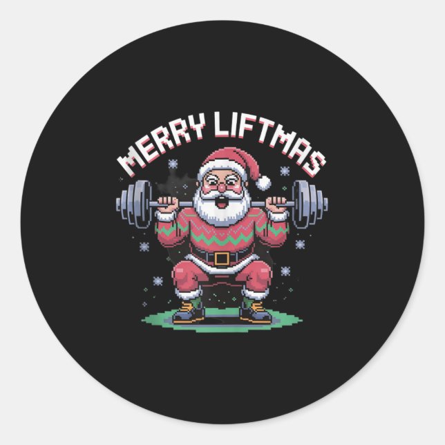 Merry Liftmas Santa Claus Barbell Squat Xel Retro  Runder Aufkleber (Vorderseite)