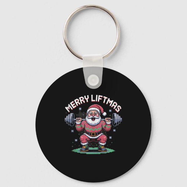 Merry Liftmas Santa Claus Barbell Squat Xel Retro  Schlüsselanhänger (Vorderseite)