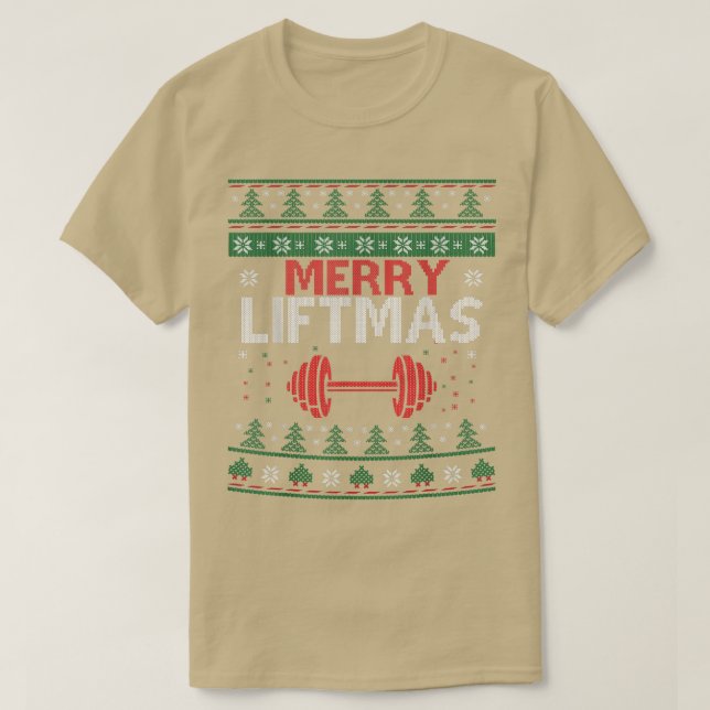 Merry Liftmas Ugly Christmas Sweater Gym Workout 4 T-Shirt (Design vorne)