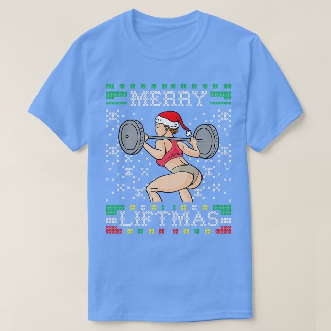 Merry Liftmas Ugly Christmas Sweater Miss Santa Gy T-Shirt (Design vorne)