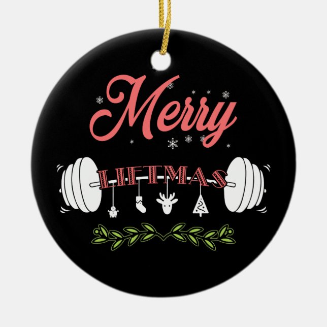 Merry Liftmas Ugly Christmas Sweater Weihnachtsman Keramik Ornament (Vorne)