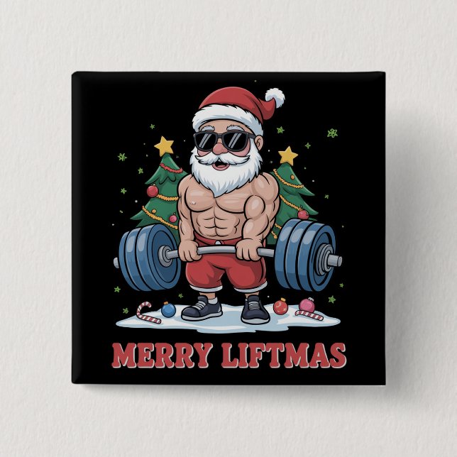 Merry Liftmas Weightlift der Santa Fitness Gym Button (Vorderseite)