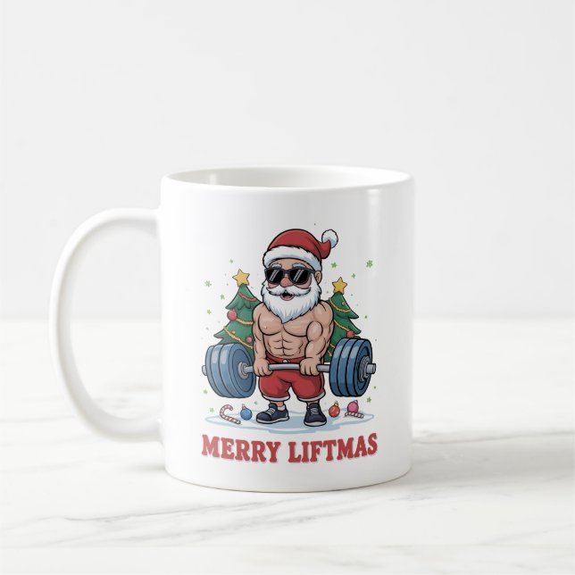 Merry Liftmas Weightlift der Santa Fitness Gym Kaffeetasse (Links)