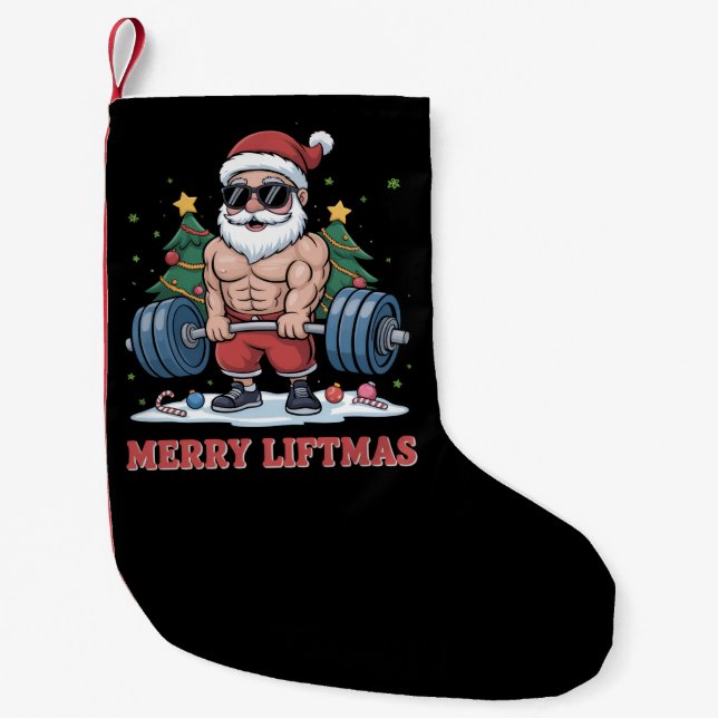 Merry Liftmas Weightlift der Santa Fitness Gym Kleiner Weihnachtsstrumpf (Vorderseite)