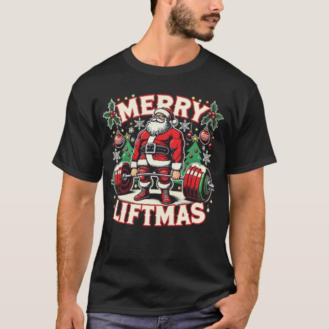 Merry Liftmas Weihnachts-Gym T-Shirt (Vorderseite)
