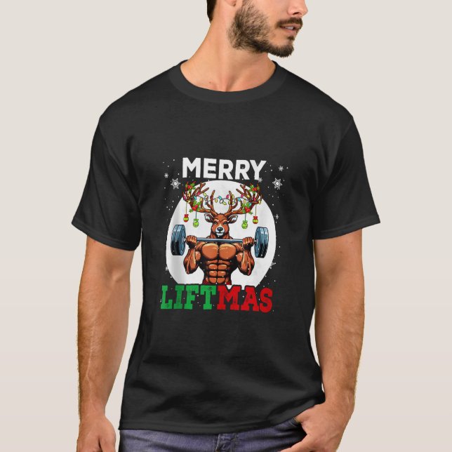 Merry Liftmas Weihnachts-Rentier Weightlift Gy T-Shirt (Vorderseite)