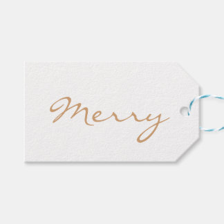 Merry Light Brown Taupe Minimal Holiday Typografie Geschenkanhänger
