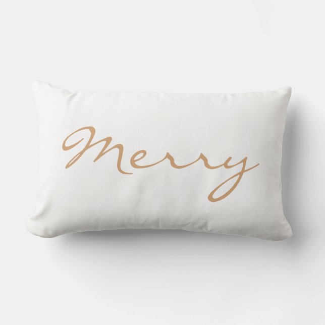 Merry Light Brown Taupe Minimal Holiday Typografie Lendenkissen (Vorderseite)
