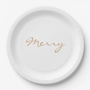 Merry Light Brown Taupe Minimal Holiday Typografie Pappteller