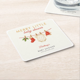 Merry Little Baby Clothesline Baby Dusche Rechteckiger Pappuntersetzer