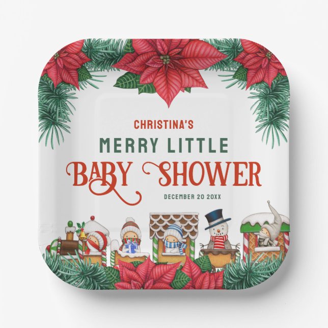 Merry Little Baby Dusche Weihnachtsgeschenk Winter Pappteller (Vorderseite)
