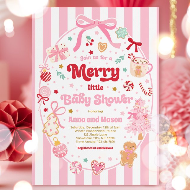 Merry Little Baby Shower Christmas Coquette Bow  Einladung (Von Creator hochgeladen)