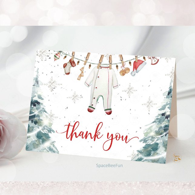 Merry Little Baby Shower Dankeskarte (Merry Little Baby Shower, thank you card, holiday baby shower, Christmas baby shower, winter baby sh)