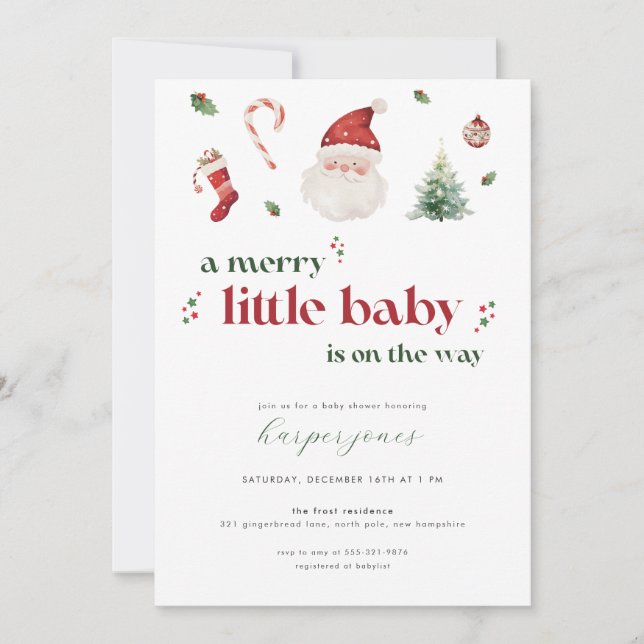 Merry Little Baby Shower Einladung zu Weihnachten (Vorderseite)
