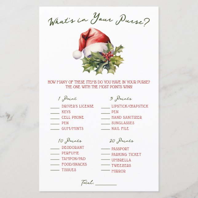 Merry Little Baby Shower Game What's in your Purse (Vorderseite)