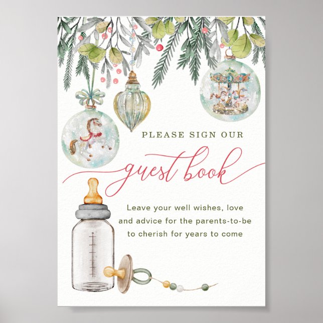 Merry Little Baby Shower Guest Book Sign Poster (Vorne)