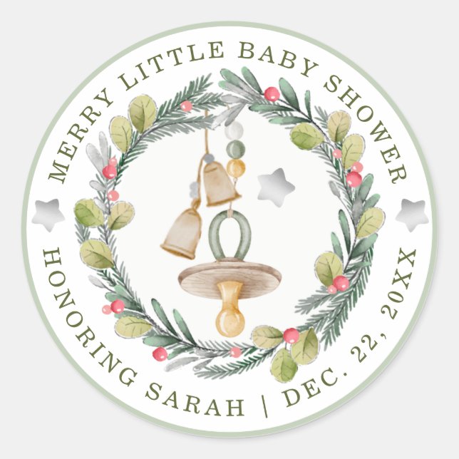 Merry Little Baby Shower Round Stickers (Vorderseite)