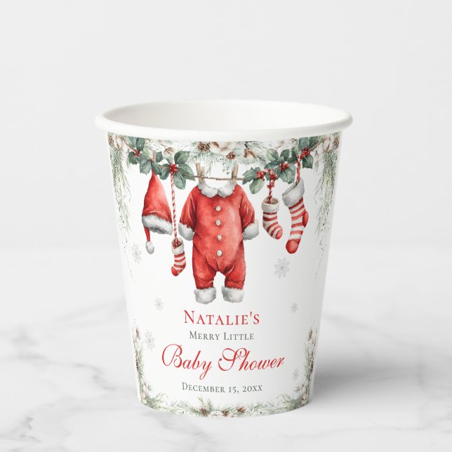 Merry Little Baby Shower Santa Clothesline Pappbecher (Vorderseite)