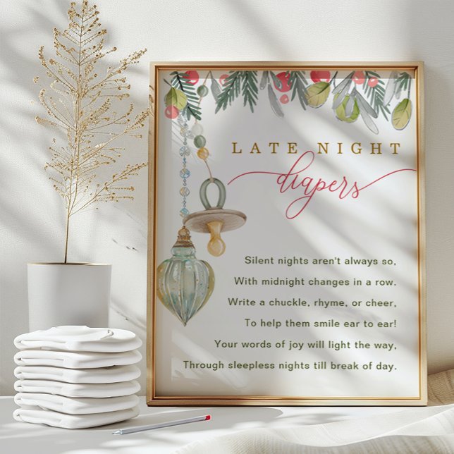Merry Little Baby Shower Spate Night Diapers signi Poster (Late Night Diaper Baby Shower Sign)