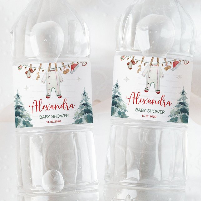 Merry Little Baby Shower Wasserflaschenetikett (Merry Little Baby Shower, bottle water label, holiday baby shower, Christmas baby shower, winter bab)