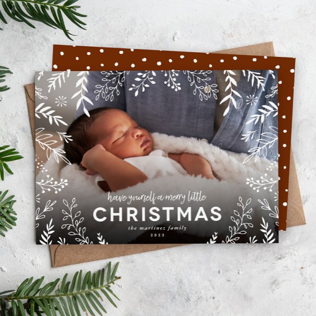 Merry Little Botanical Overlay Foto Feiertagskarte (Von Creator hochgeladen)