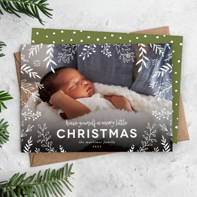 Merry Little Botanical Overlay Foto Feiertagskarte (Von Creator hochgeladen)