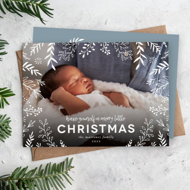 Merry Little Botanical Overlay Foto Feiertagskarte (Von Creator hochgeladen)