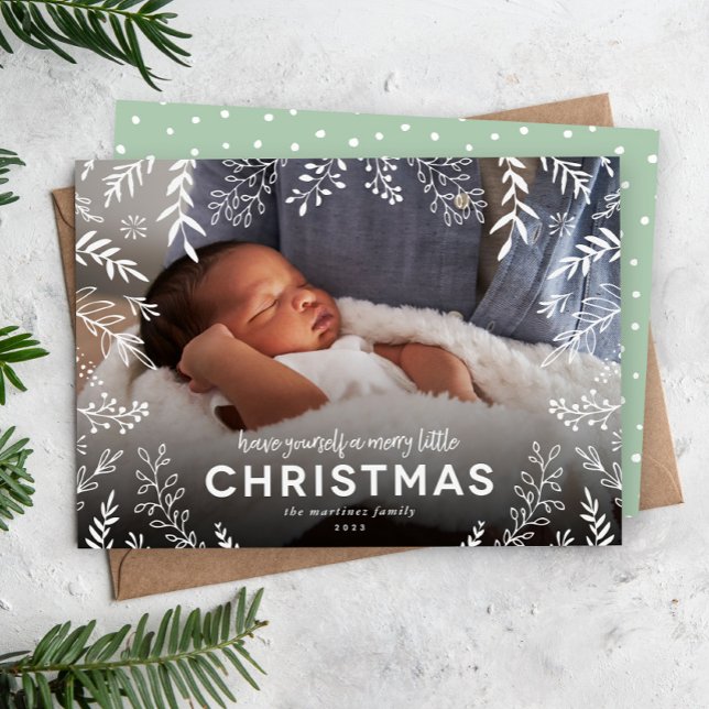 Merry Little Botanical Overlay Foto Feiertagskarte (Von Creator hochgeladen)