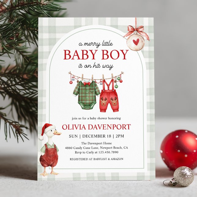 Merry Little Boy Goose Christmas Baby Shower Einladung (Von Creator hochgeladen)