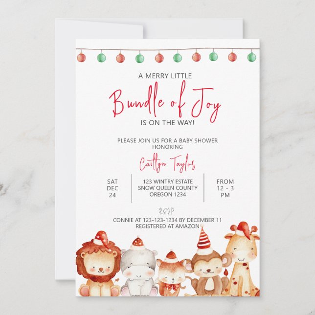 Merry Little Bundle of Joy, Christmas Baby Shower Einladung (Vorderseite)
